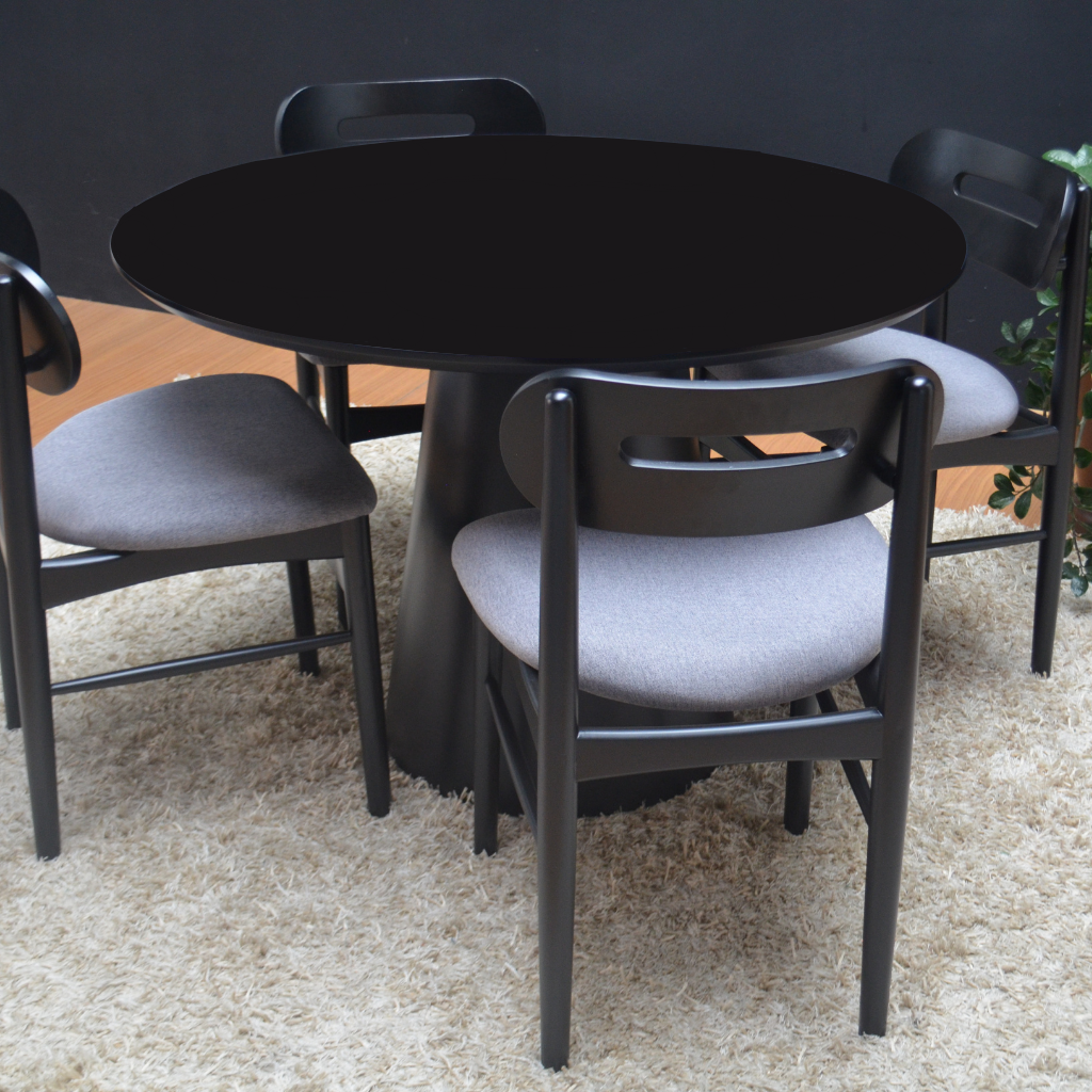 Cadeira com assento em linho cinza Cadeira na cor preta Cadeira em madeira Assento estofado Tecido linho Sala de jantar